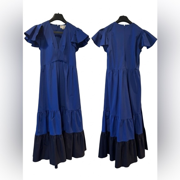 NWT Sachin & Babi Lori Dress Cobalt Blue Tiered Colorblock Midi 10 - Picture 4 of 7
